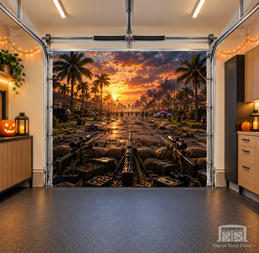 Last Stand Survival interior garage door cover — one-car, OneCar-front view with Decor Your Door branding