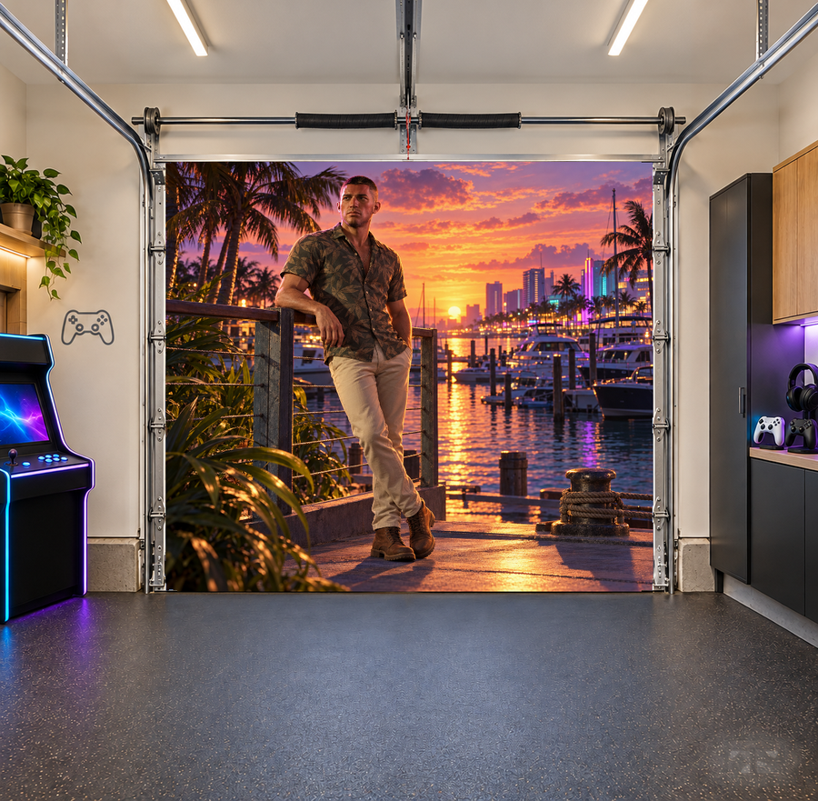Jason Harbor Afterglow interior garage door cover — one car front