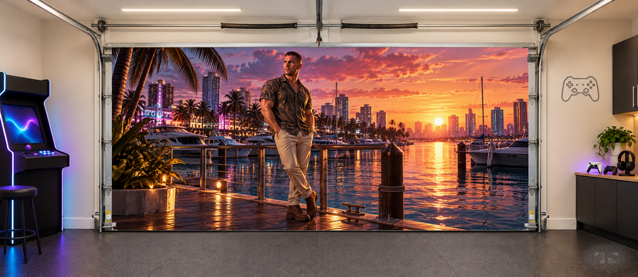 Jason Harbor Afterglow interior garage door cover — two car front