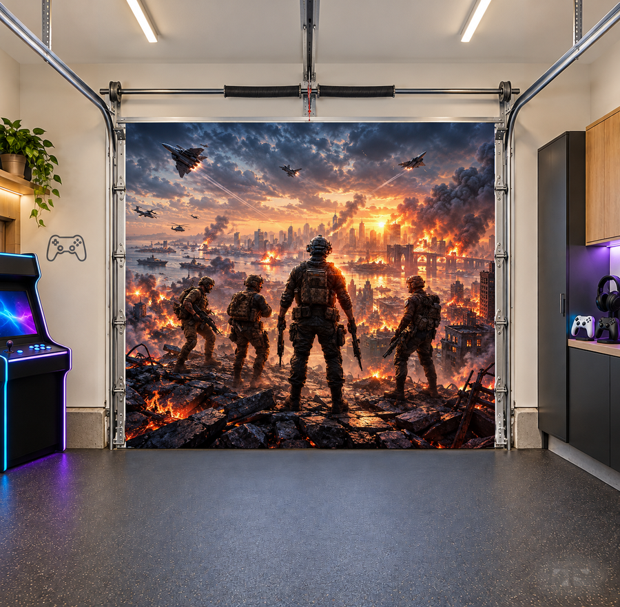 Last Stand Uprising interior garage door cover — one car front