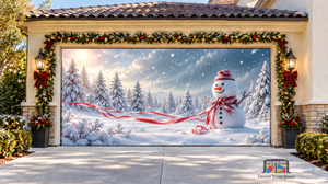 Lonely Snowman's Winter Christmas Garage Door Cover