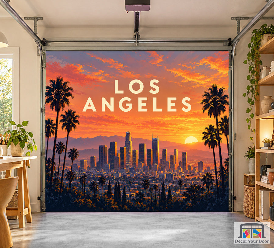 Los Angeles Golden Hour one-car interior garage door cover, front view