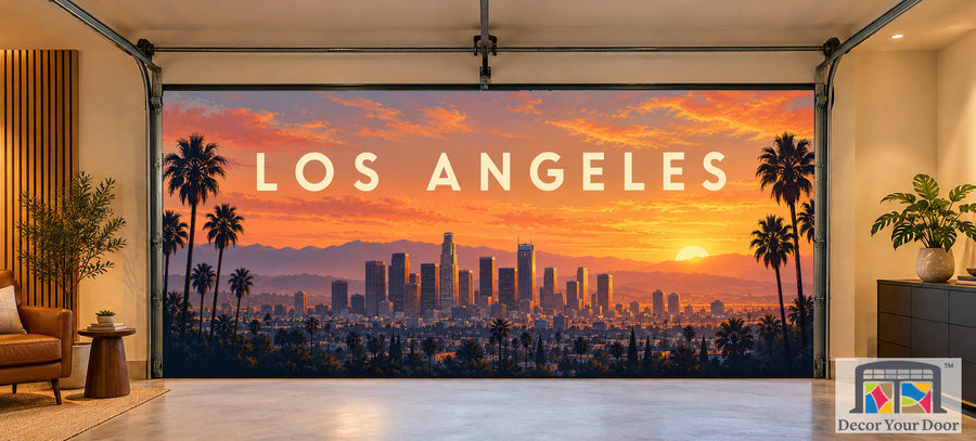 Los Angeles Golden Hour two-car interior garage door cover, front view