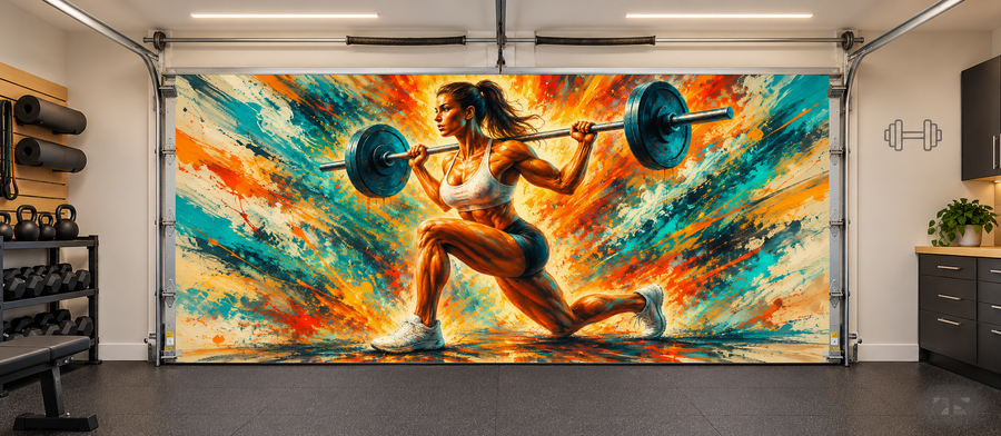 Lunge Power Motion interior garage door cover — two car front