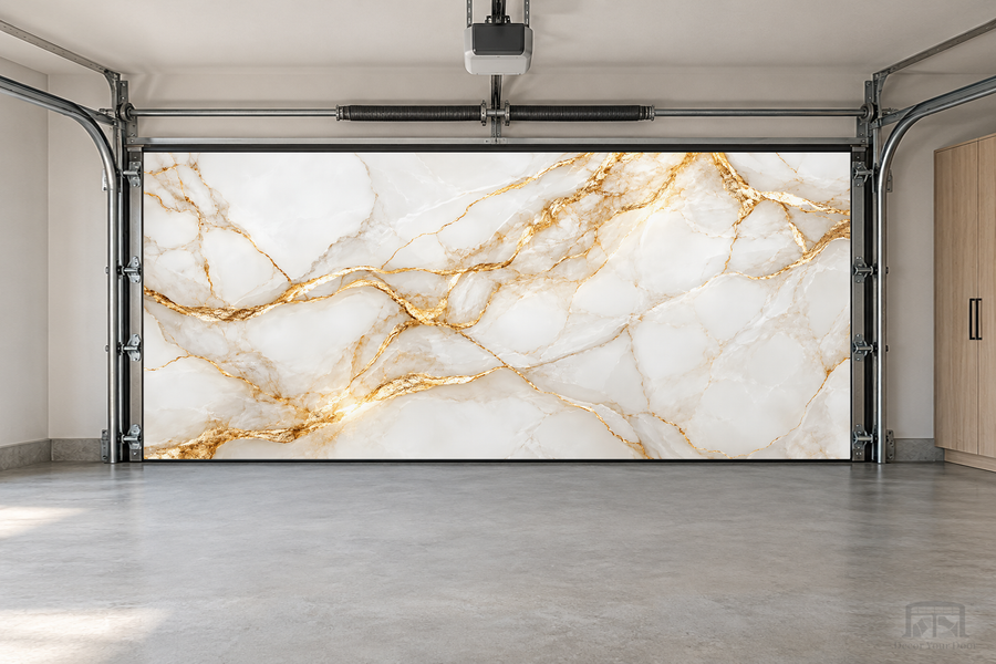Marble Gold Veins interior garage door cover — two-car front view