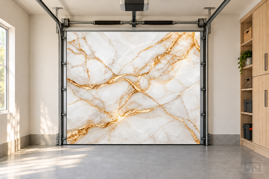 Marble Gold Veins interior garage door cover — one-car front view