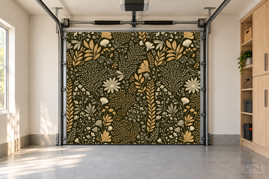 Midnight Bloom interior garage door cover — one-car front view