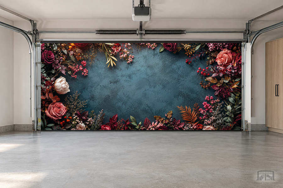 Midnight Rose Frame interior garage door cover — two-car garage front view