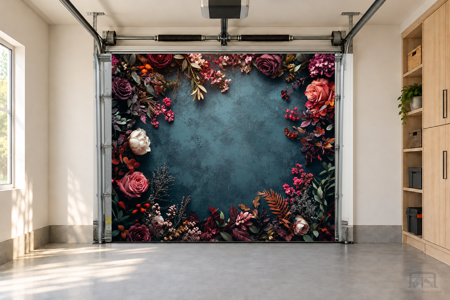 Midnight Rose Frame interior garage door cover — one-car garage front view