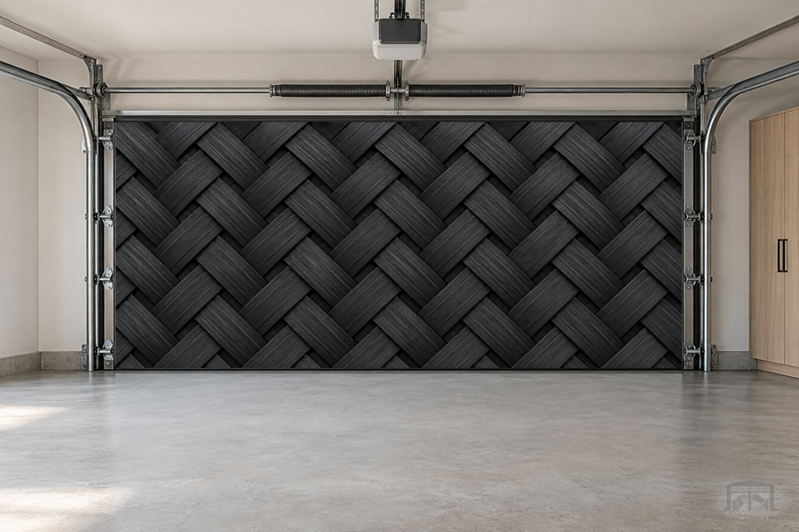 Midnight Woven Luxe interior garage door cover — two-car front view