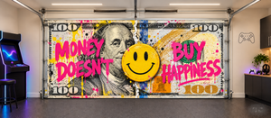 El dinero no compra la felicidad – Funda para puerta de garaje interior