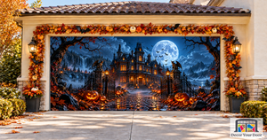 Moonlit Haunted Estate Halloween Garage Door Cover