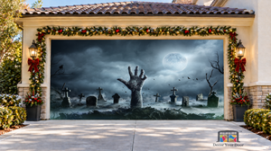 Moonlit Zombie Hand Halloween Garage Door Cover