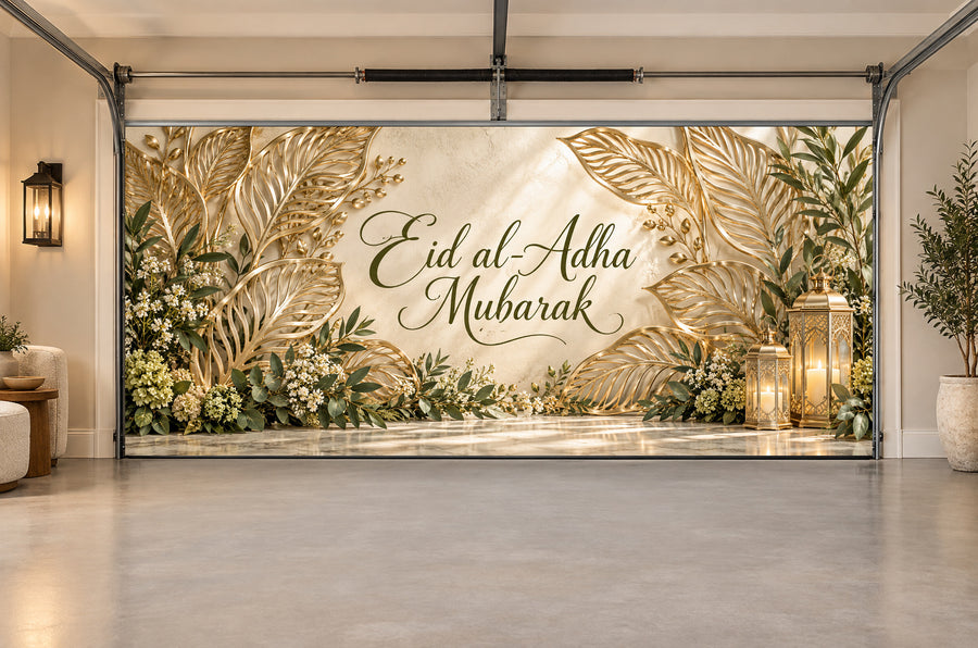 Champagne Botanical Screen Eid al-Adha interior garage door cover, Two car front view