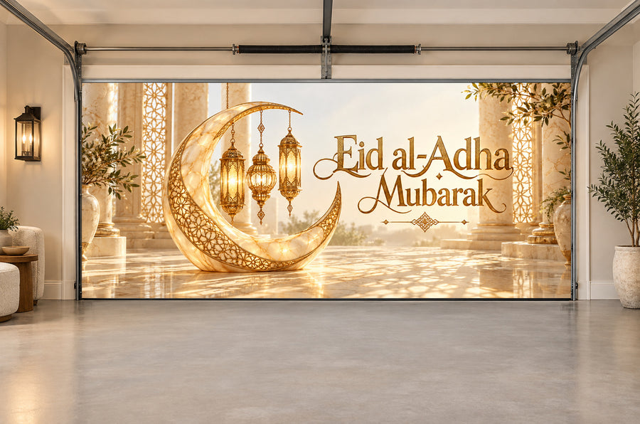 Champagne Lantern Colonnade Eid al-Adha interior garage door cover, Two car front view