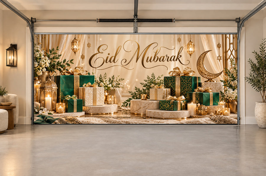 Emerald Gift Gallery Eid al-Fitr interior garage door cover, Two car front view