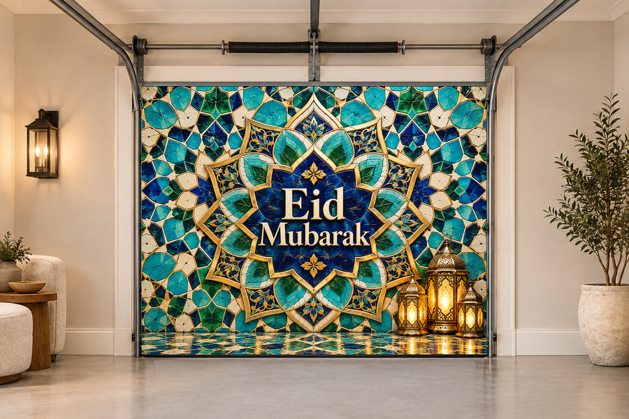 Jewel Mosaic Festival Eid al-Fitr interior garage door cover, One car front view