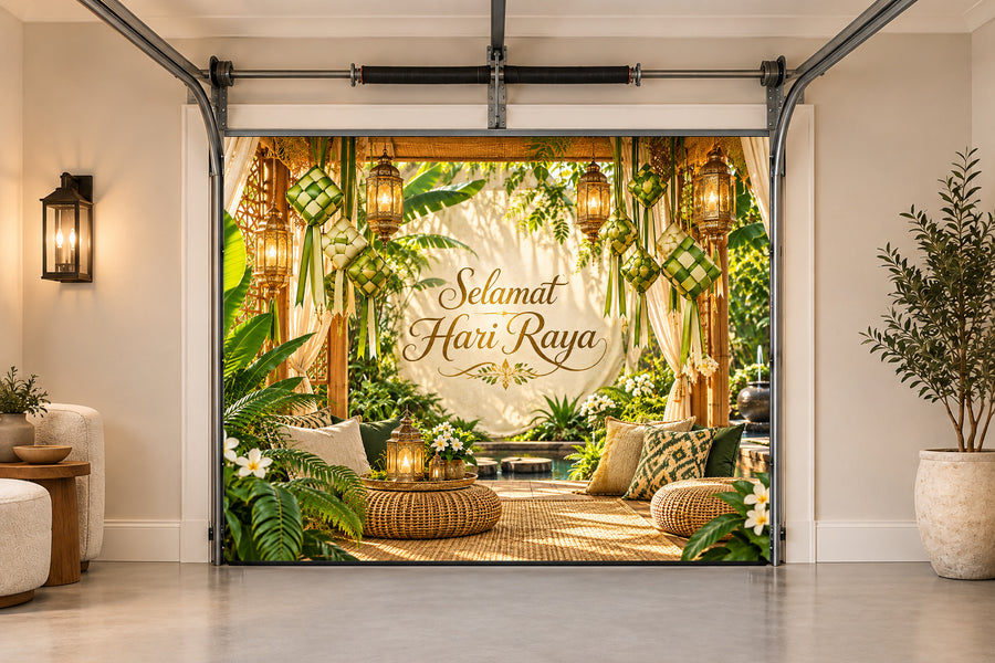Ketupat Garden Pavilion Eid al-Fitr interior garage door cover, One car front view