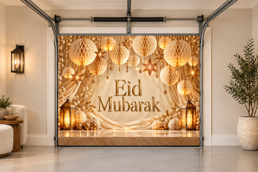 Golden Honeycomb Canopy Eid al-Fitr interior garage door cover, One car front view