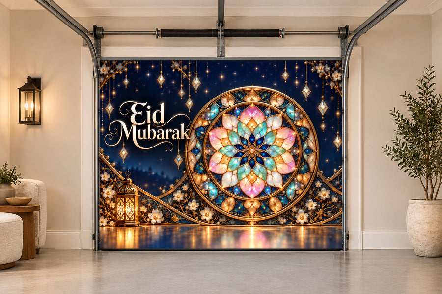 Opal Star Rosette Eid al-Fitr interior garage door cover, One car front view