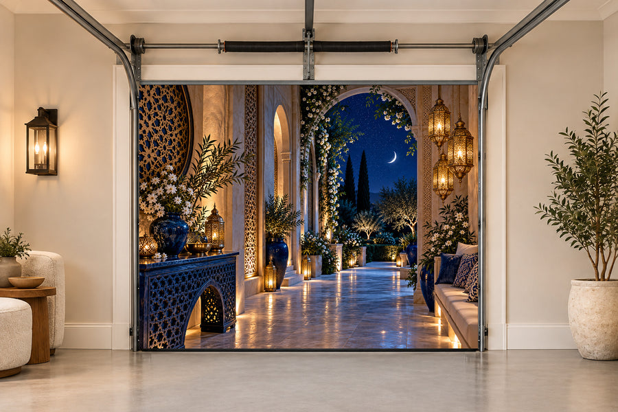 Sapphire Lantern Passage Ramadan interior garage door cover, One car front view