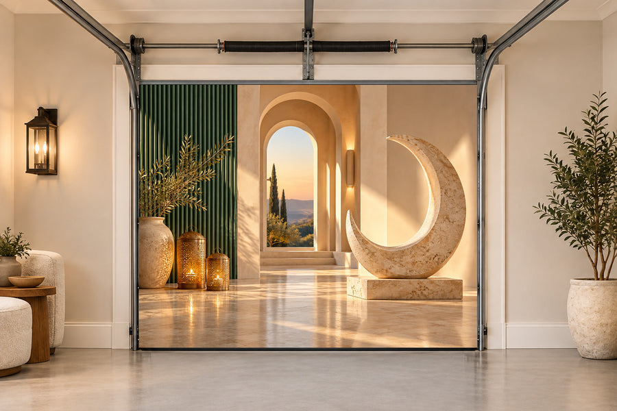 Ivory Crescent Atelier Ramadan interior garage door cover, One car front view