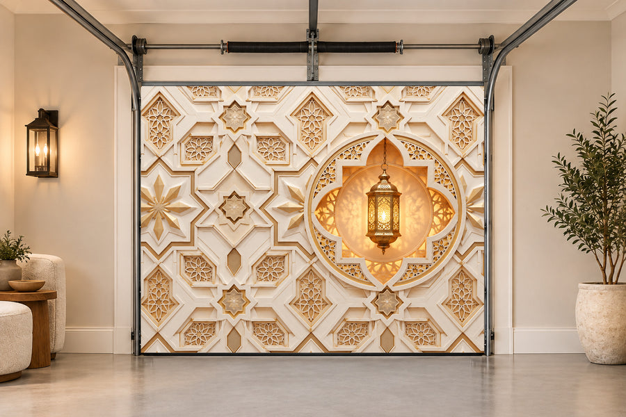 Pearl Geometric Light Ramadan interior garage door cover, One car front view
