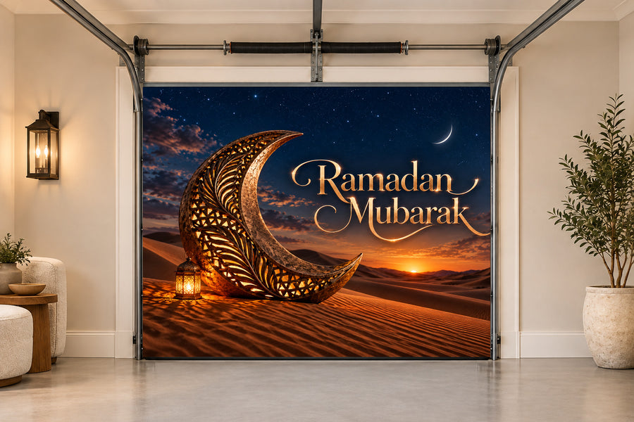Bronze Crescent Dunes Ramadan interior garage door cover, One car front view