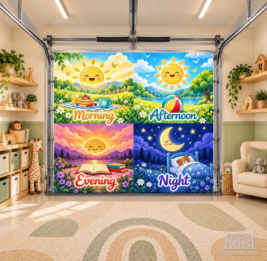 My Day Flow interior garage door cover — OneCar-front in a nursery garage playroom