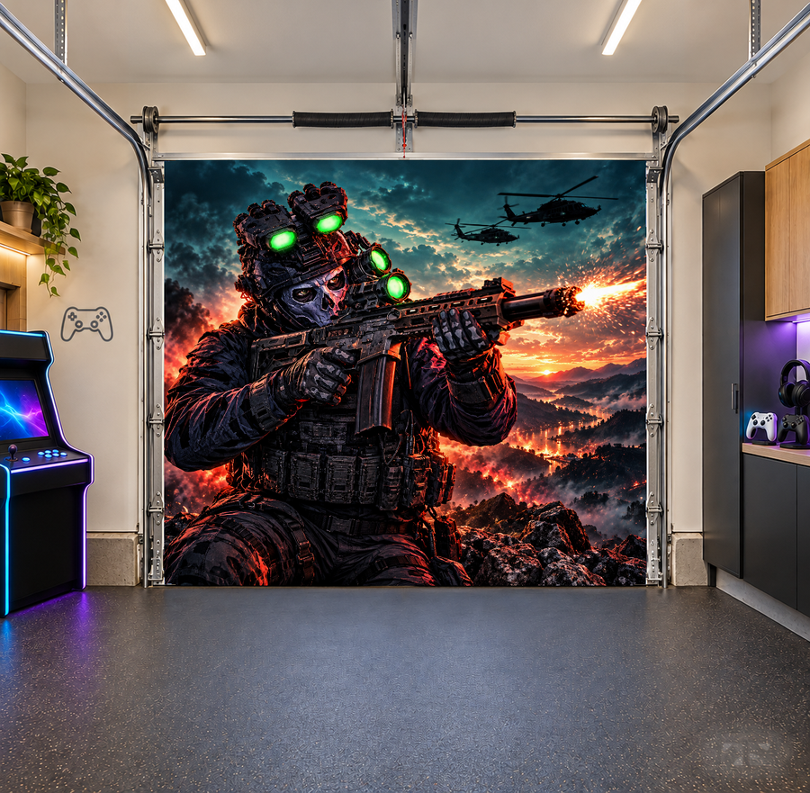 Night Ops Vanguard interior garage door cover — one car front