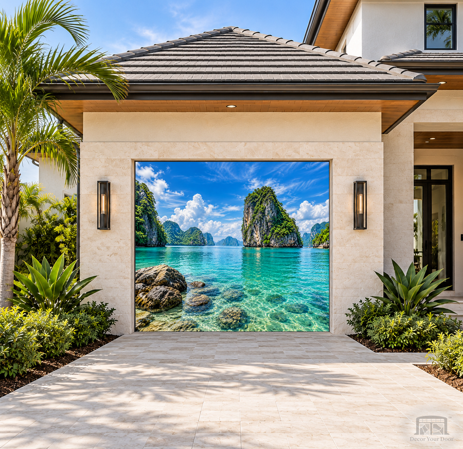 Ocean Adventures Thailand Garage Door Cover — one-car garage front view