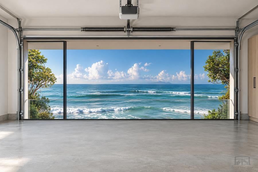 Ocean Serenity View interior garage door cover — two-car front view