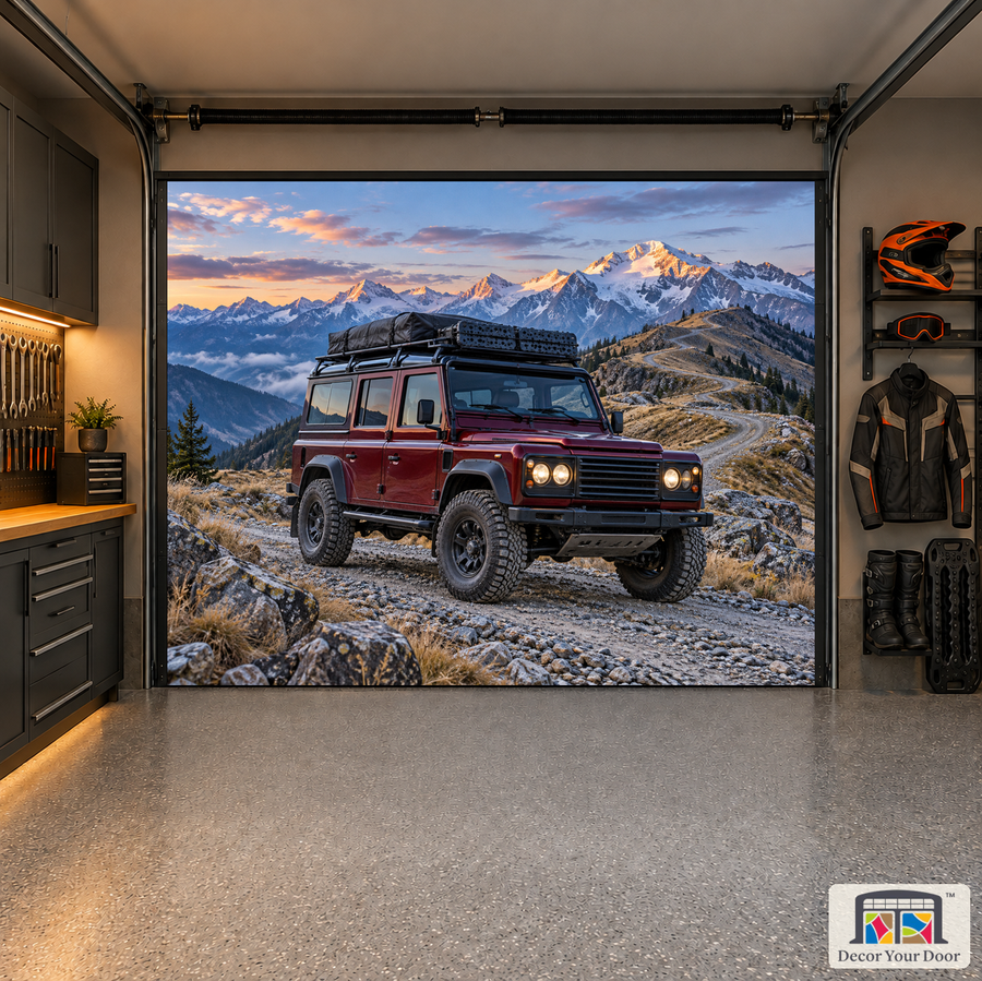 Alpine Expedition interior garage door cover — one-car garage front view