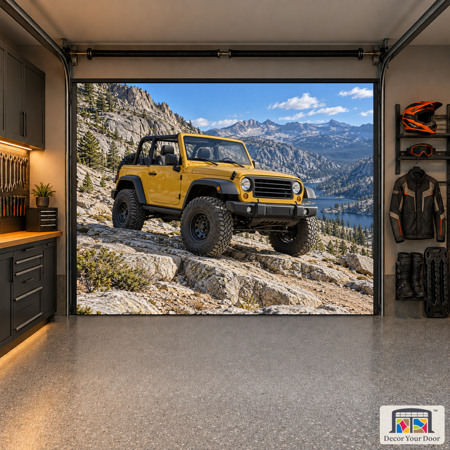 Granite Pass interior garage door cover — one-car garage front view
