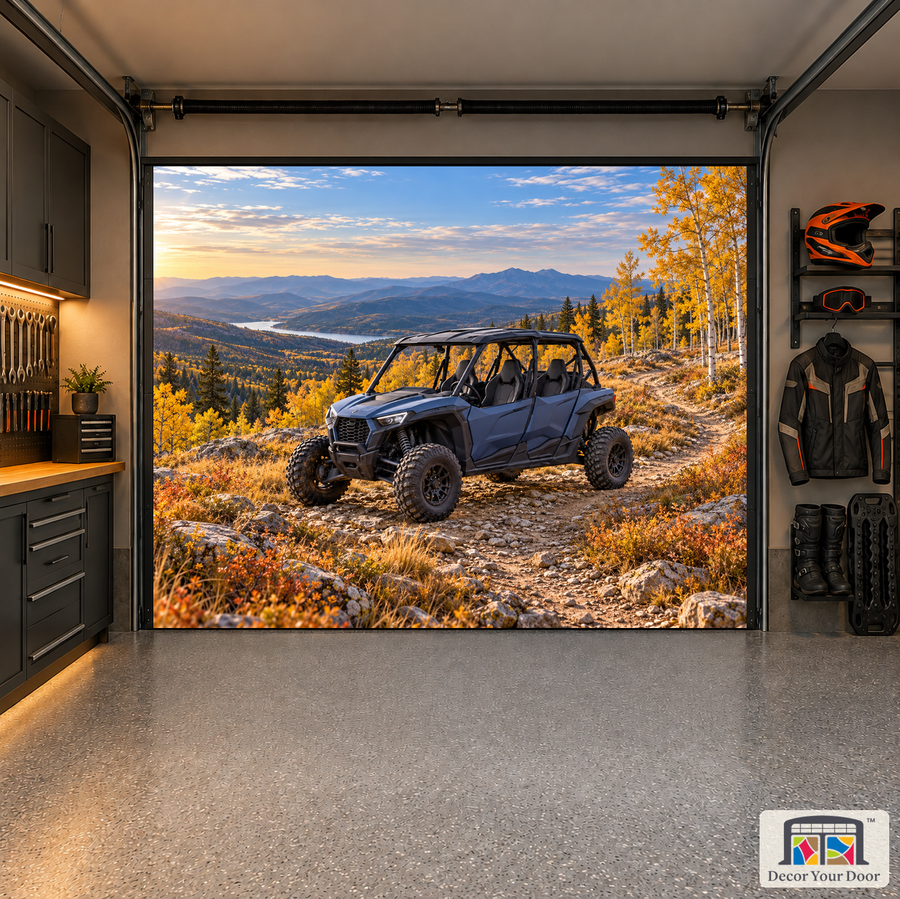 High Country Traverse interior garage door cover — one-car garage front view
