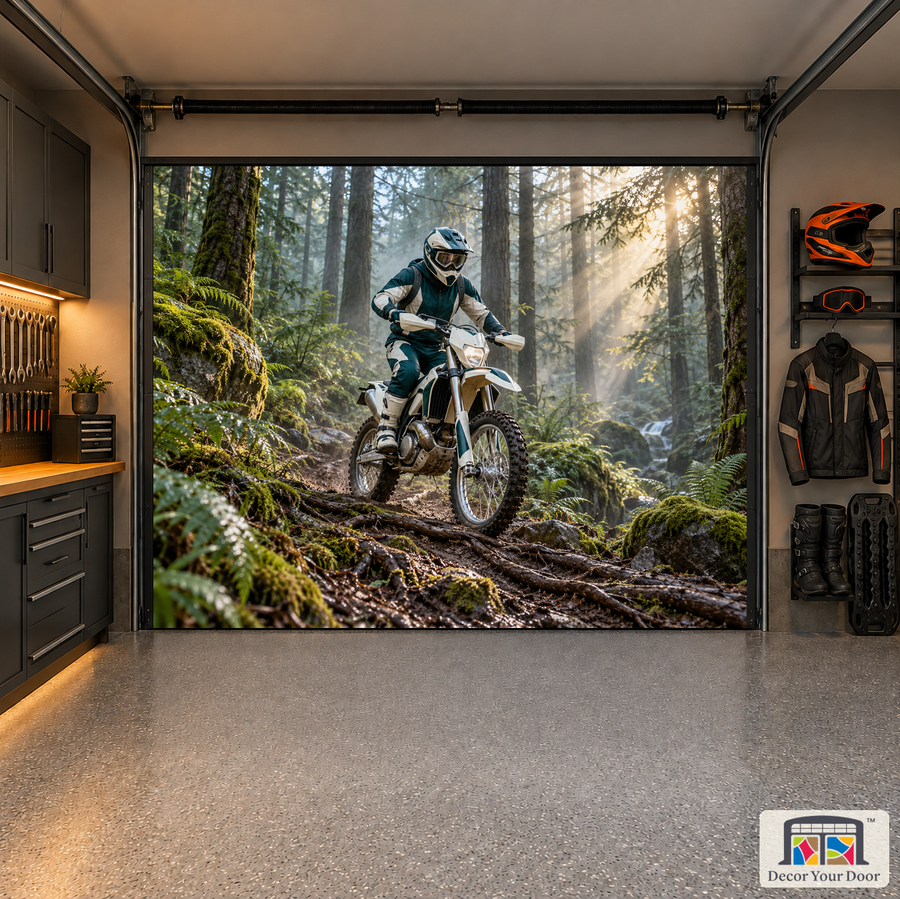 Pine Ridge Enduro interior garage door cover — one-car garage front view
