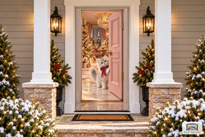 Parisian Christmas Kitten Front Door Cover