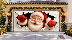 Peekaboo Santa Christmas Garage Door Cover