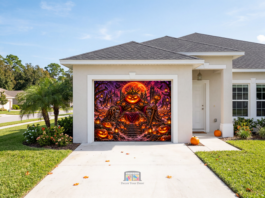 Alternate view of Possessed Pumpkin Kingdom Halloween Garage Door Cover