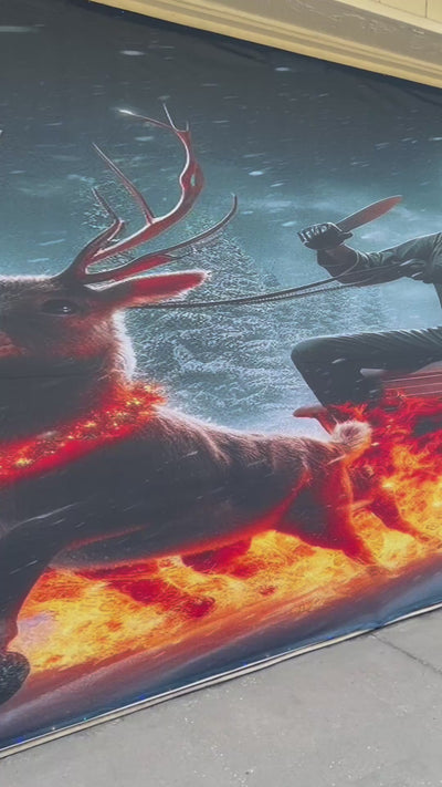 Decoración navideña para puerta de garaje: Michael Myers montando en trineo 