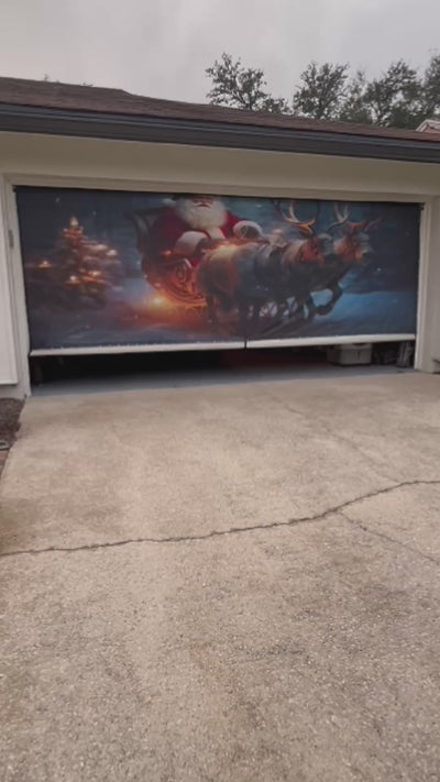 Mural decorativo para puerta de garaje con Papá Noel en su trineo con renos