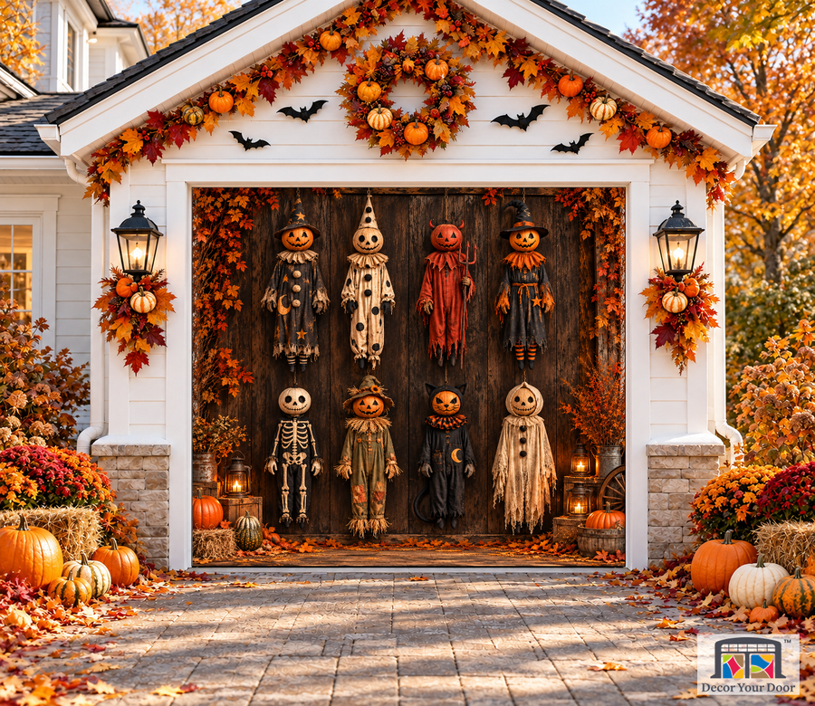 Pumpkin Costume Archive Halloween garage door cover – One Car front view