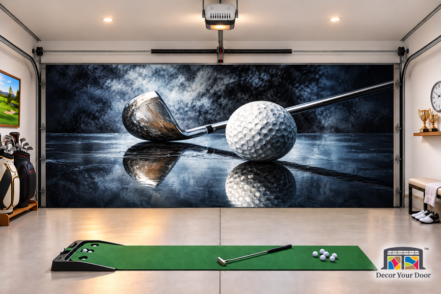 Pure Golf Precision interior garage door cover — two-car front view