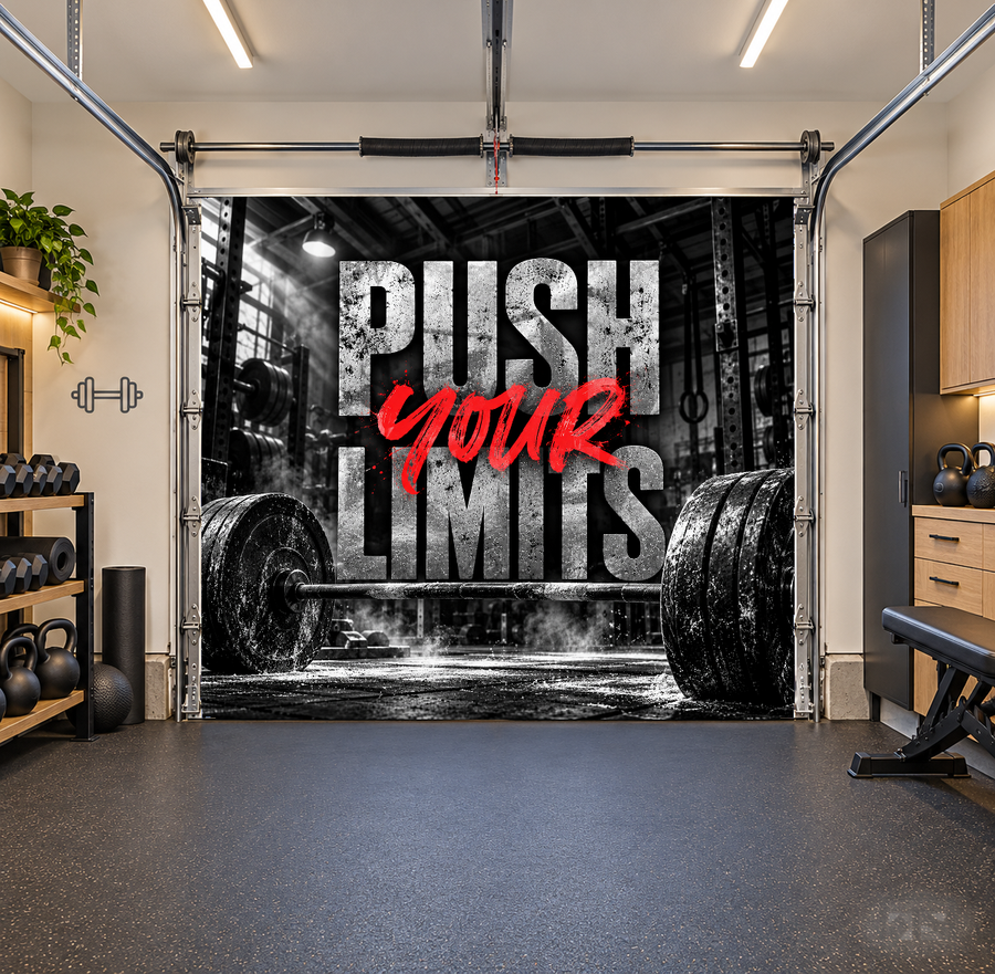 Push Your Limits interior garage door cover — one car front
