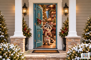 Raccoon Christmas Gift Welcome Front Door Cover