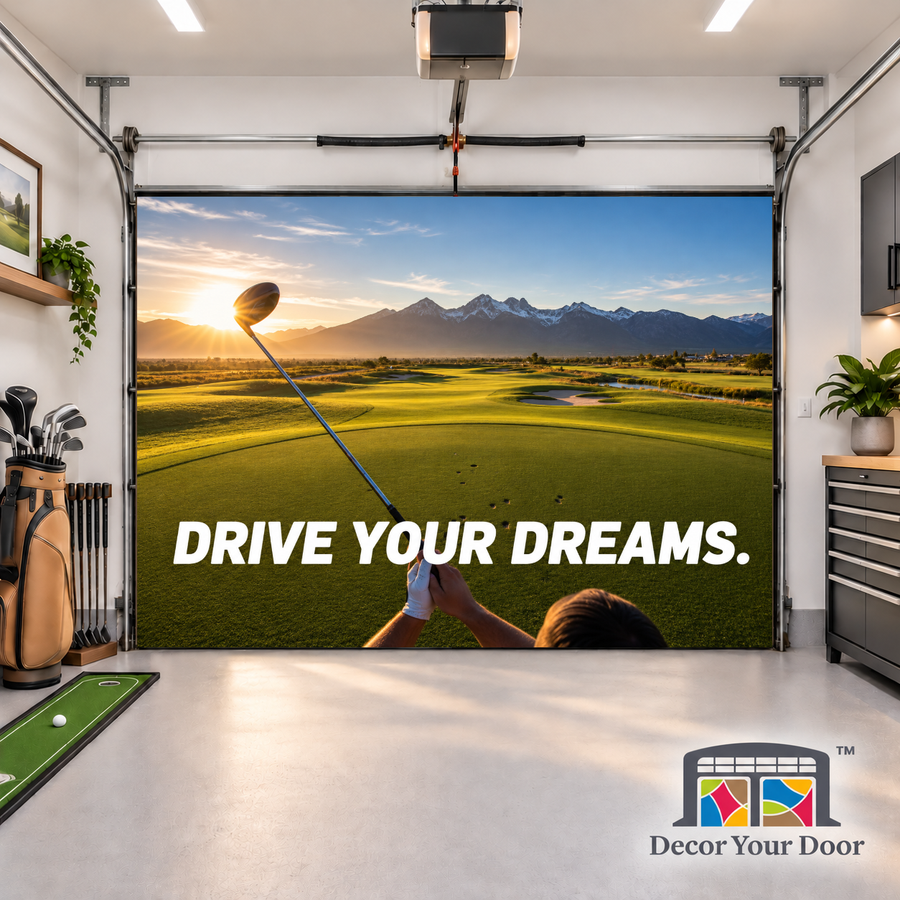 Ready to Swing interior garage door cover — one-car front view
