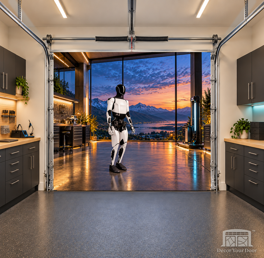 Optimus Horizon Lab interior garage door cover — 8 x 7 ft one-car garage, front view