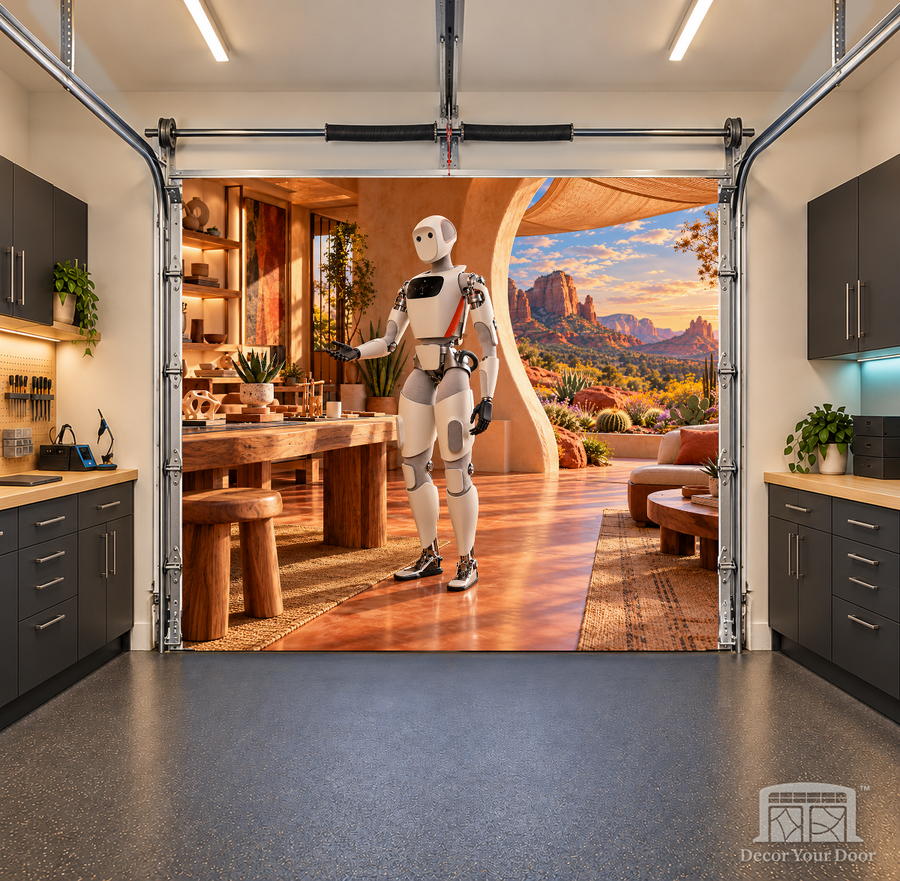 Apollo Desert Innovation Loft interior garage door cover — 8 x 7 ft one-car garage, front view
