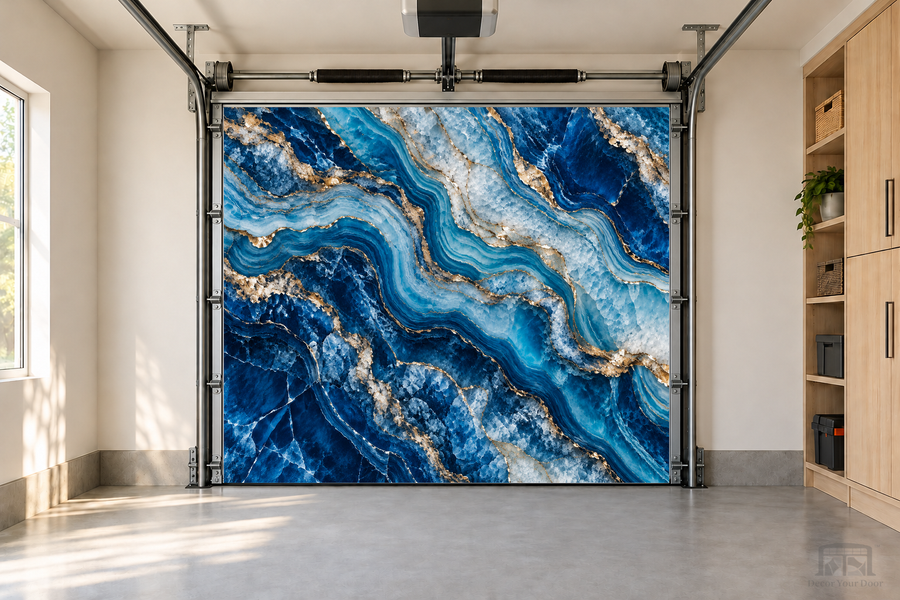 Royal Sapphire Flow interior garage door cover — one-car front view