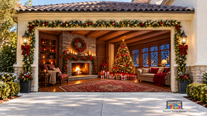 Rustic Fireplace & Tree Christmas Garage Door Cover